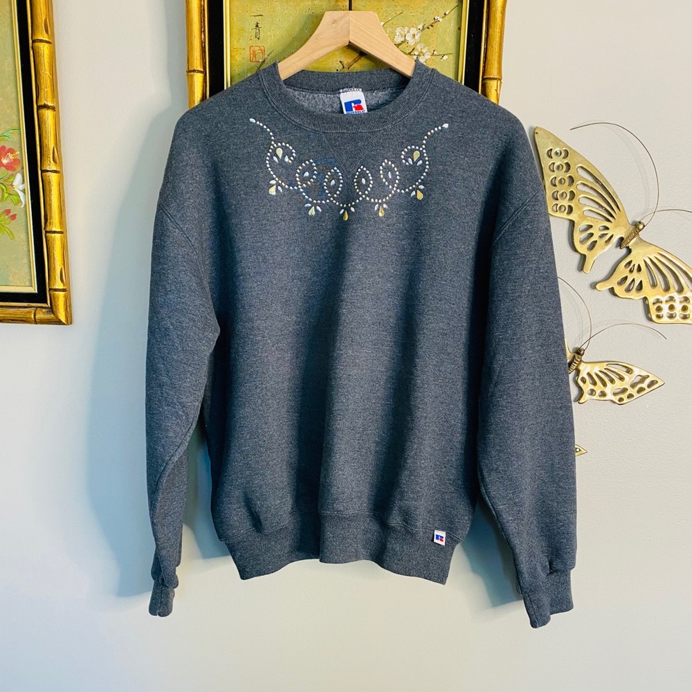 Vintage Russell Grey Bling Crewneck Sweater